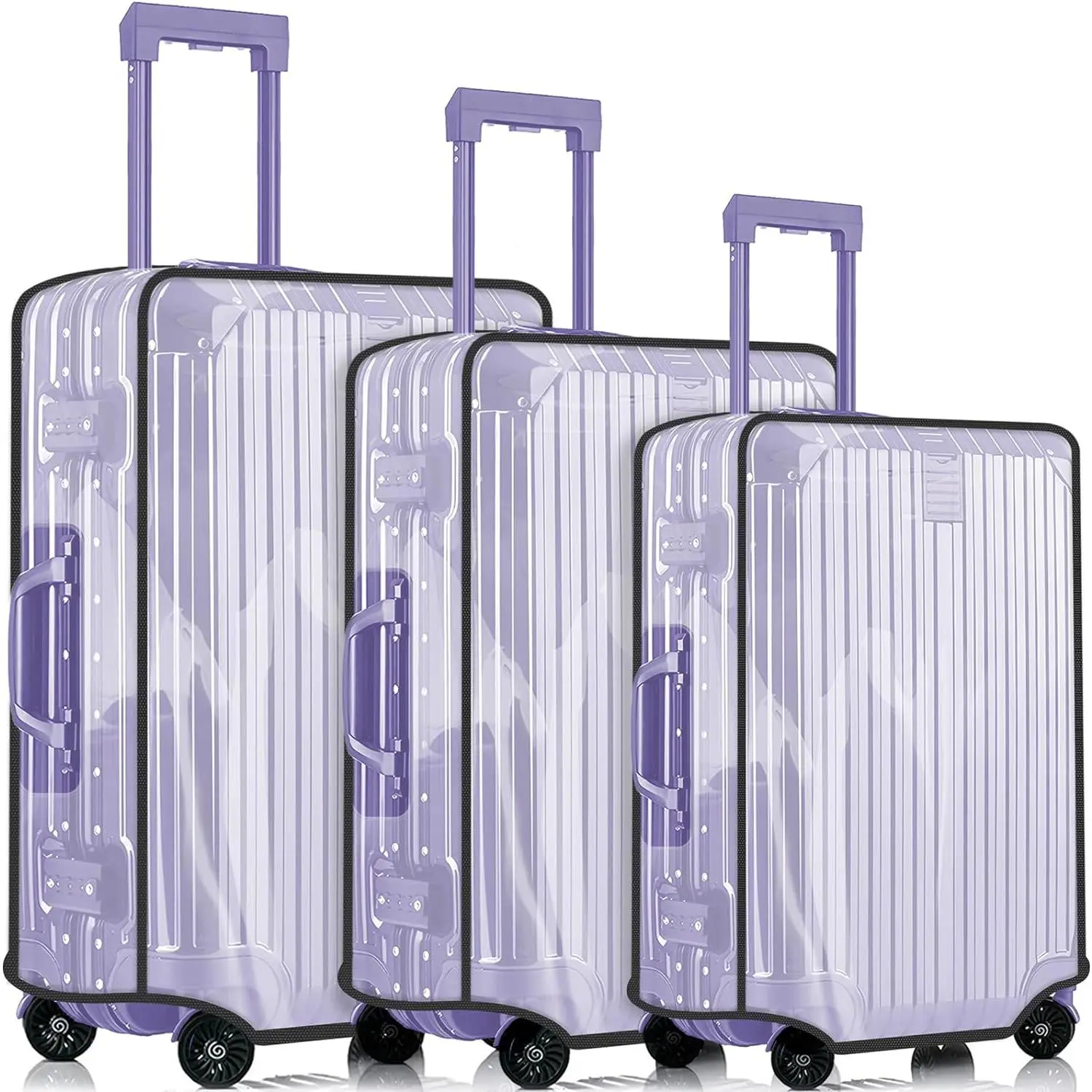 3- Set (20/24/28 Inch) - Clear Suitcase Cover -   and Anti-Scratch Luggage Cover - TSA approved Suitcase Protectors (Black Trim)