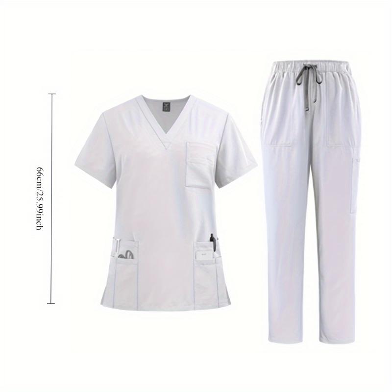 New2025Women's Professional Scrubs Suit - Comfortable Fit, V-neck Top With Pockets And Straight-leg Pants Doctors And Nurses