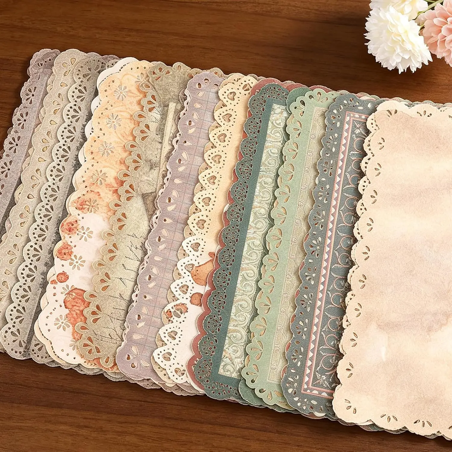 Lace Edged Scrapbook Paper Set  Background Stationery Paper | 30 Sheets Ephemera Decorative Decoupage Papers Scrapbooking Supplies for Junk Journaling Collage Letter Writing DIY Craft