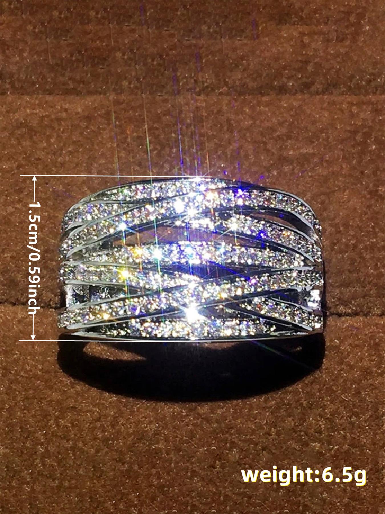 Women's Elegant Rhinestone Decor Wide Promise Ring, Exquisite Trendy Engagement Ring, Chic Gorgeous Jewelry As Gift for Girlfriend, Gifts for Her, Fashion Engagement Rings