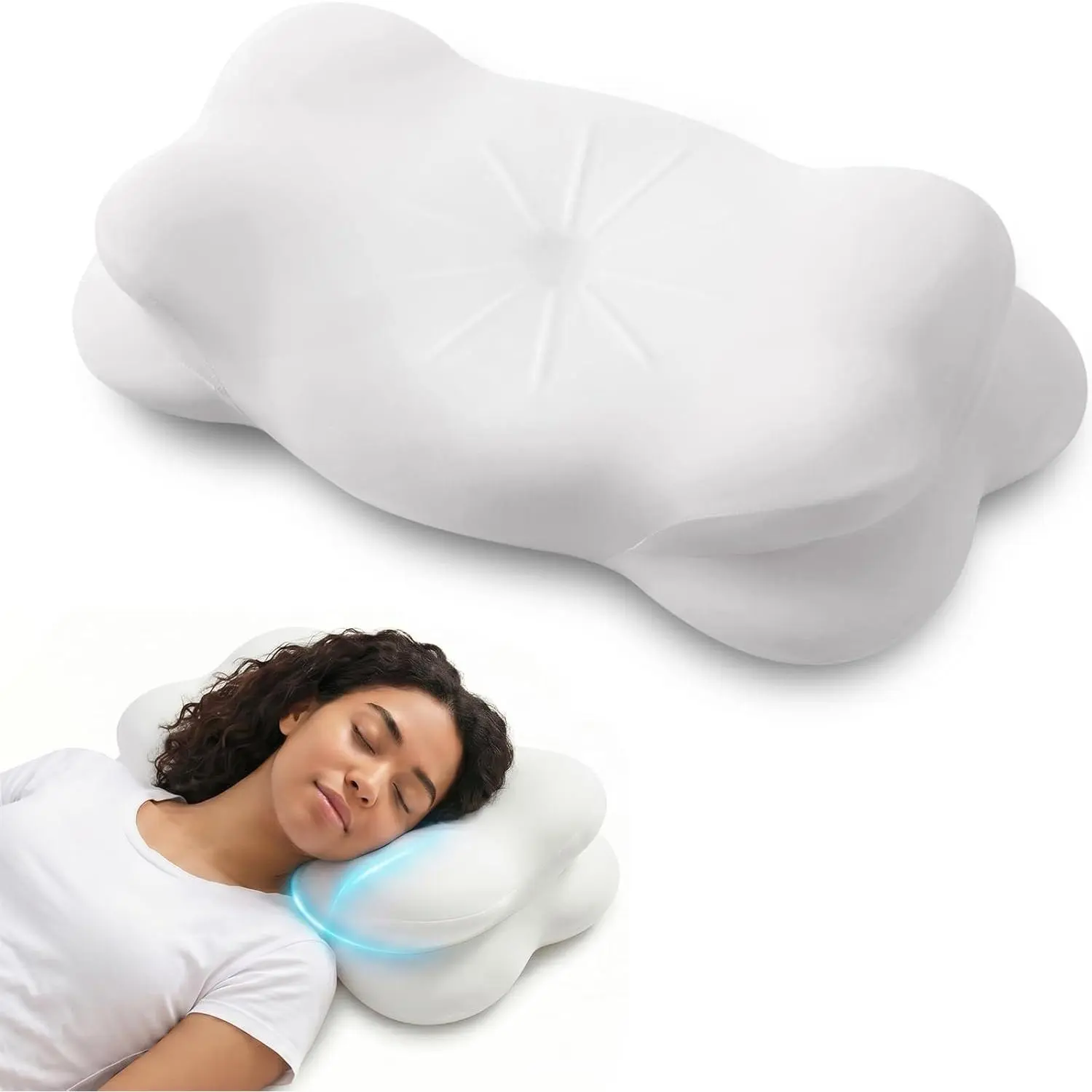 Cloud Sleep Pillow, 3.0 Cloud Neck Pillow, Ergonomic Pillow with Cervical & Cooling Breathable Cover for Side, Stomach Sleepers & Back (Medium-White)