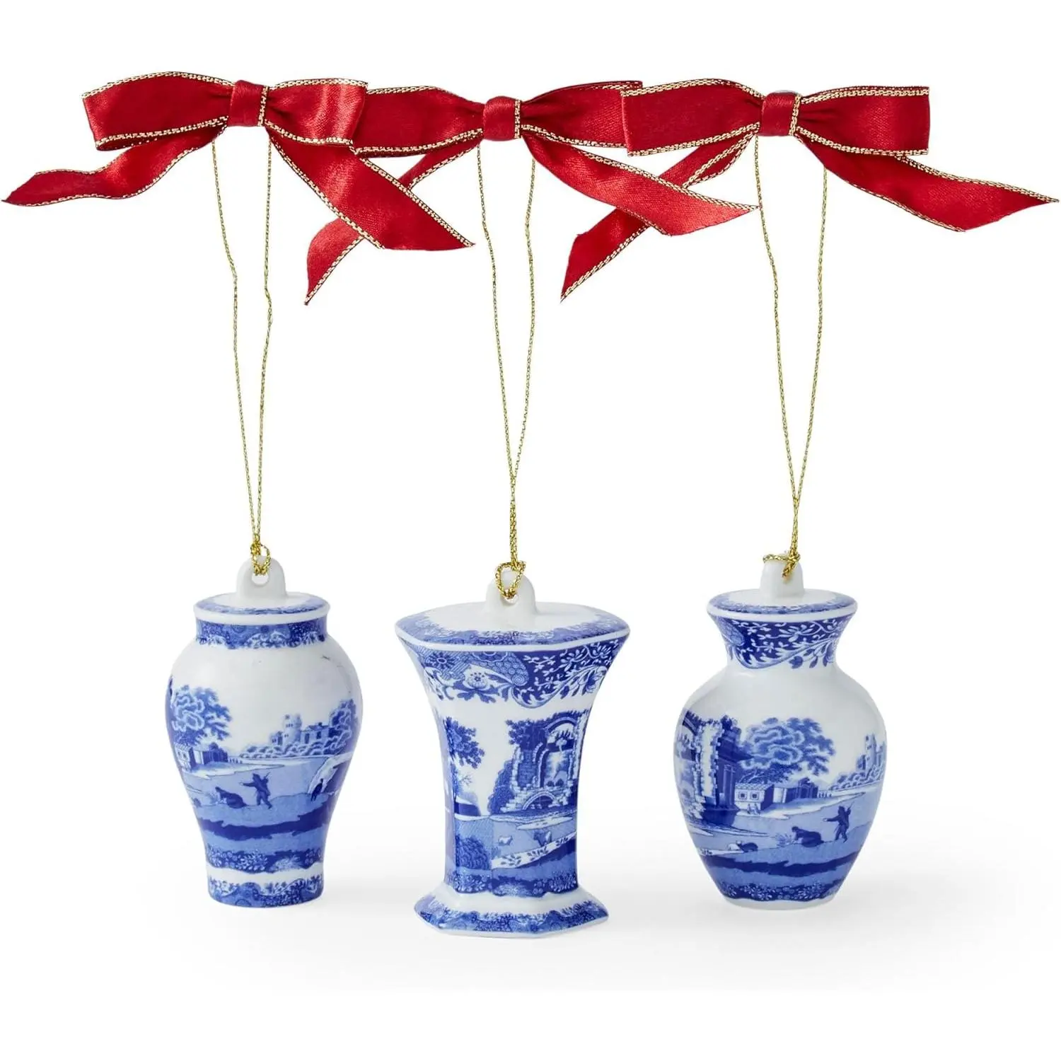 Spode Blue Italian Christmas Mini Urn Ornaments Set of 3 - Iconic Blue & White Porcelain, Gift Tie-On & Tree Decor, Year Round Display - Holiday Keepsake Miniature Ornament Set