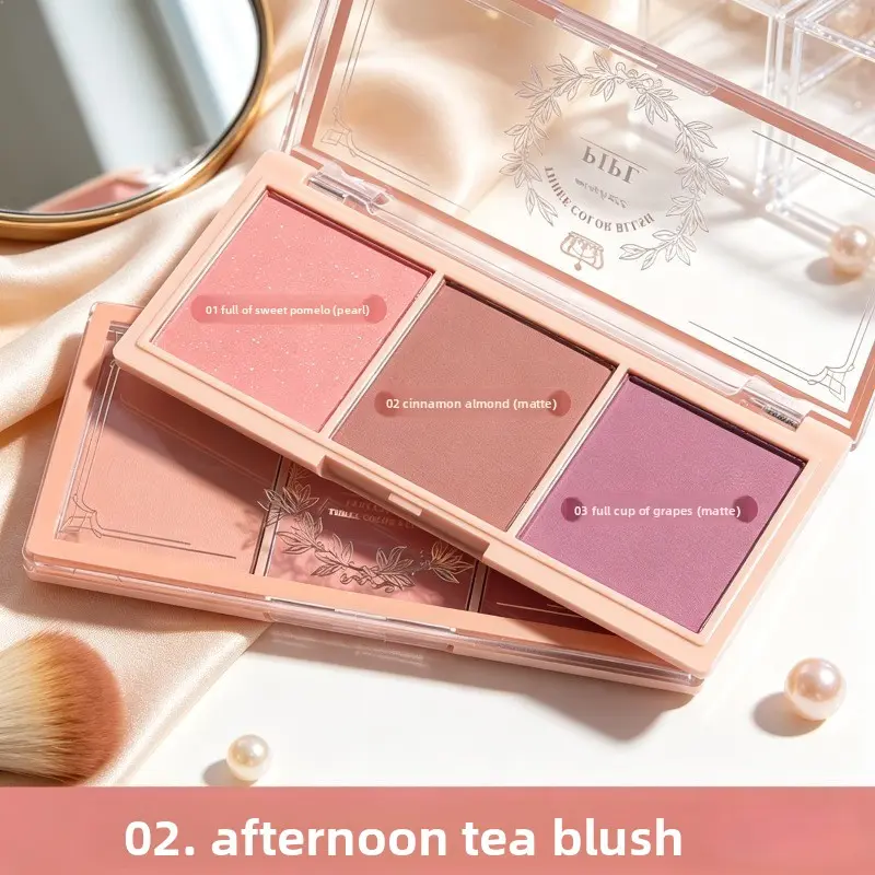 PIPL 3-Color Blush Palette, Affordable Matte Rouge for Students for Natural Nude Makeup, Long-Lasting Blush with Milk Tea & Orange Shades with Rich Natural Color Payoff