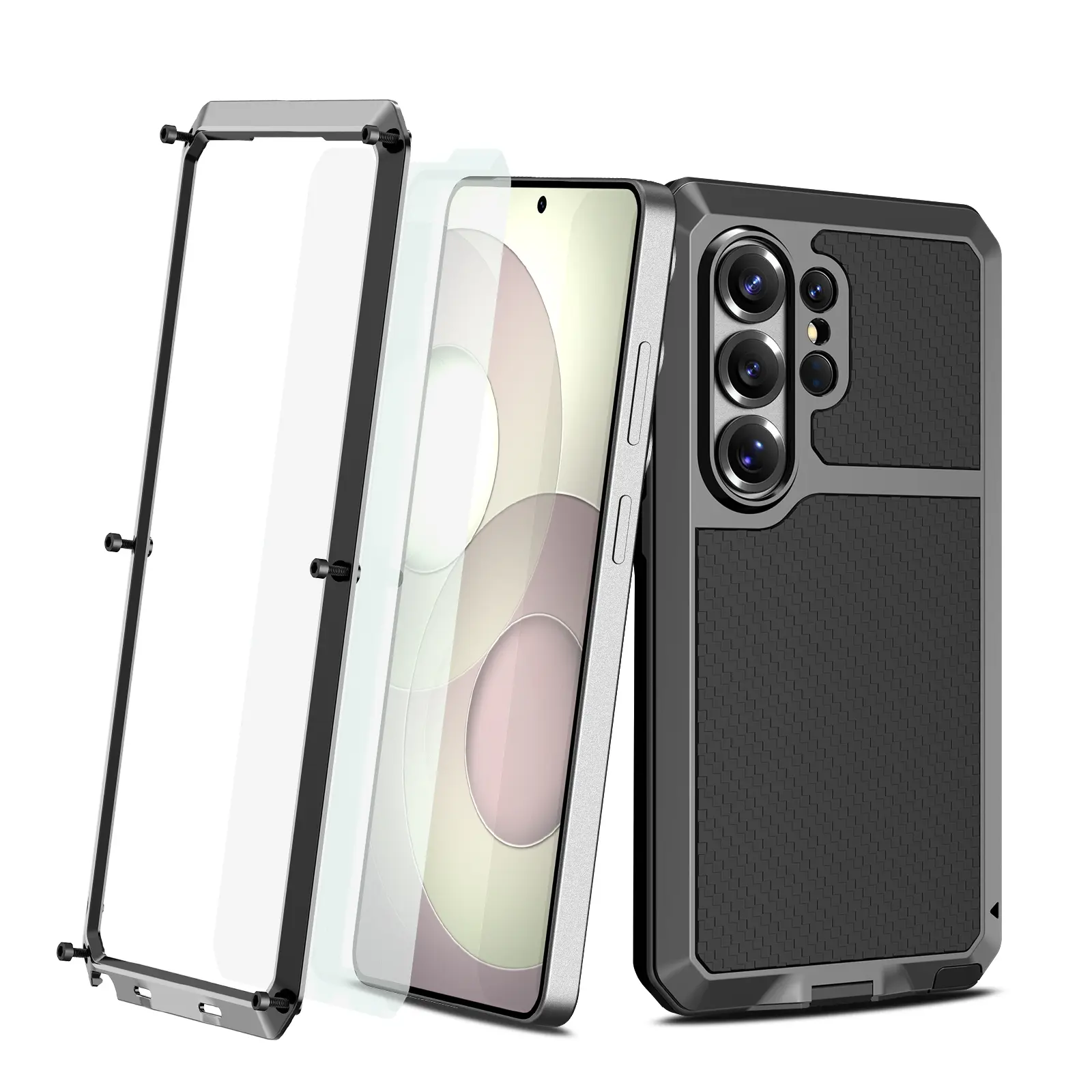 Heavy Duty Protection Armor Metal Aluminum Phone Case for Samsung Galaxy S26 Ultra S25 Edge S24 FE Plus Shockproof 360 Full Cover Explosion-proof Screw Tank Soft Inside With Screen Protector Film Premium Phone Case