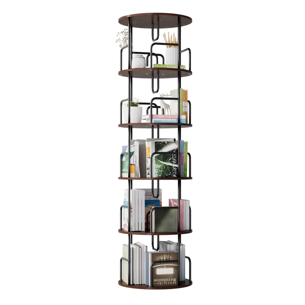 Littleox Rotating Bookshelf Tower 5 Tier, Spinning Bookcase, Revolving 360 Book Shelf Narrow Tall Bookcase, Vertical Turning Round storage Bookshelf, Book Shelf Organizer for Bedroom, Living Room, Brown