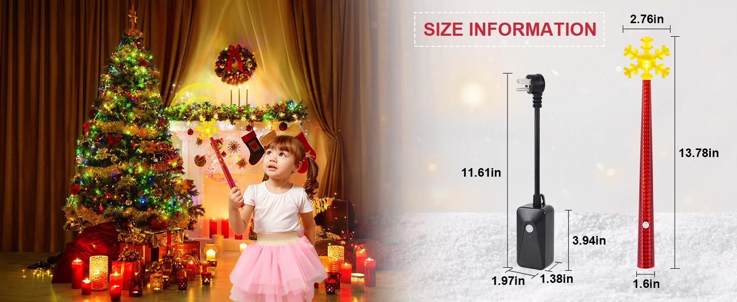 Wireless Remote Control Outlet Magic Wand Christmas Light with Music Light Switch for Christmas Tree Snowflake Ornaments Red Decor Ideal for Holiday Celebrations Led Lantern Decoration Magical