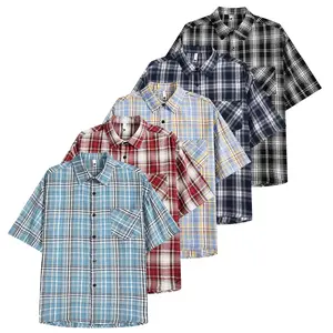 Men's plaid short sleeved shirt with buttons for casual summer, regular fit, retro flannel plaid pattern, street wear, beach vacation, lightweight work, fashionable clothing, multiple colors to choose from  Menswear Aesthetic Tops  Spring Outfit