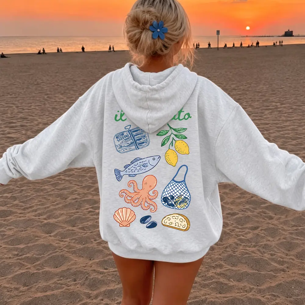 Unisex 100% Cotton Oversized Hoodie | Vintage European Summer Graphic Sweatshirt, Retro il Mercato Tomato Girl Pullover, Heavyweight Hooded Top