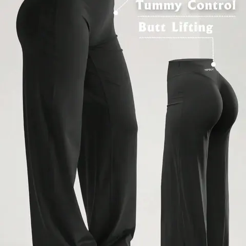 High-Waisted Soft Wide-Leg Pants, Women, Body-Conforming, Non-See-Through Material, Ideal for Summer Sports, Yoga, Casual Wear