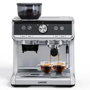Semi-Automatic Espresso Machine with Grinder, Compact 1450W Espresso Coffee Maker with Built-in Bean Grinder for Home Cappuccino Latte Americano, Silver Electroplated