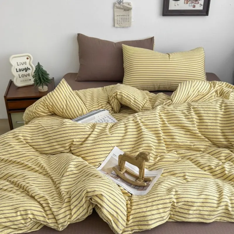 3-Piece Bedding Set, Vintage Style Gingham Pattern, Soft Breathable Washed Fabric, Duvet Cover + Pillowcase, All Seasons, Soft Bedding Sets
