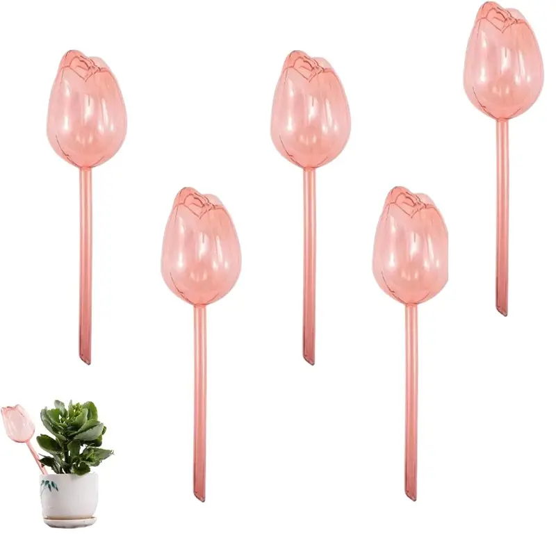 5 Pcs Tulip Self Watering Globes, Automatic Plant Watering Devices, Plastic Drip Spikes for Indoor Potted Plants & Outdoor Gardens