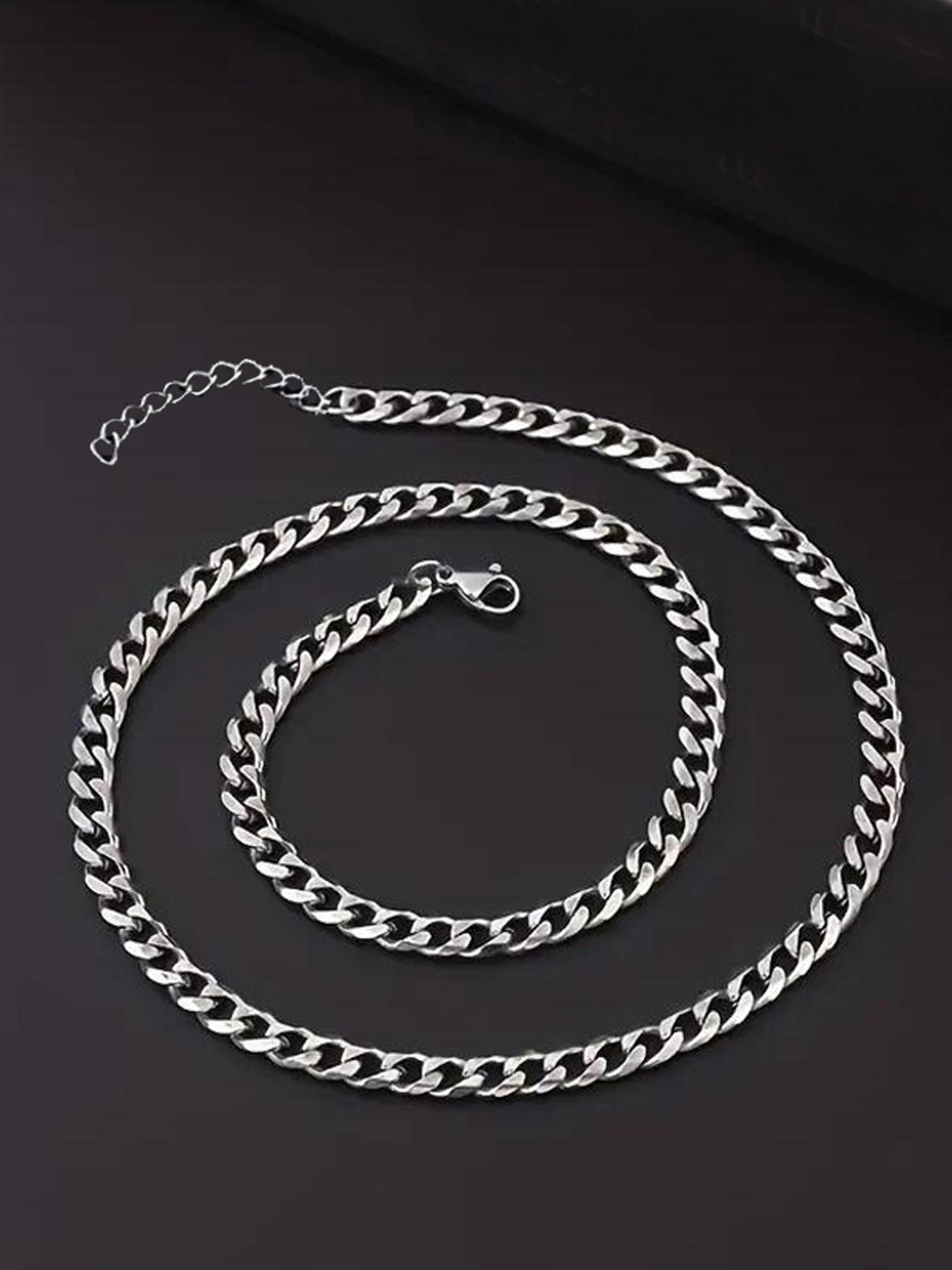 Punk Style Stainless Steel Chain Necklace & Bracelet, Casual Trendy Hip Hop Jewelry Set, Fashionable Jewelry Set Without Box, Men Jewelry