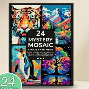 24 Mystery Mosaic Color by Number Book, Reveal Hidden Wildlife, Nature & Scenery, Geometric Art Notebook, Fun Coloring Activity