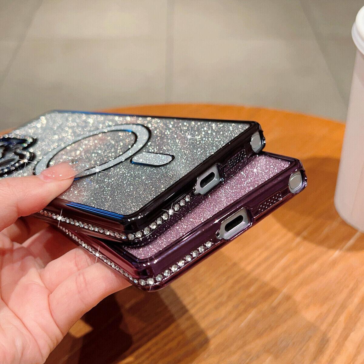 OREKROY Magnetic Glitter Case for Samsung Galaxy S25 Ultra Plus S24 23 [Compatible with MagSafe] Military-Grade Protection, Clear Cute Glitter Bling Cover Sparkle Diamond Camera Protector Cover for Women Girls, Purple