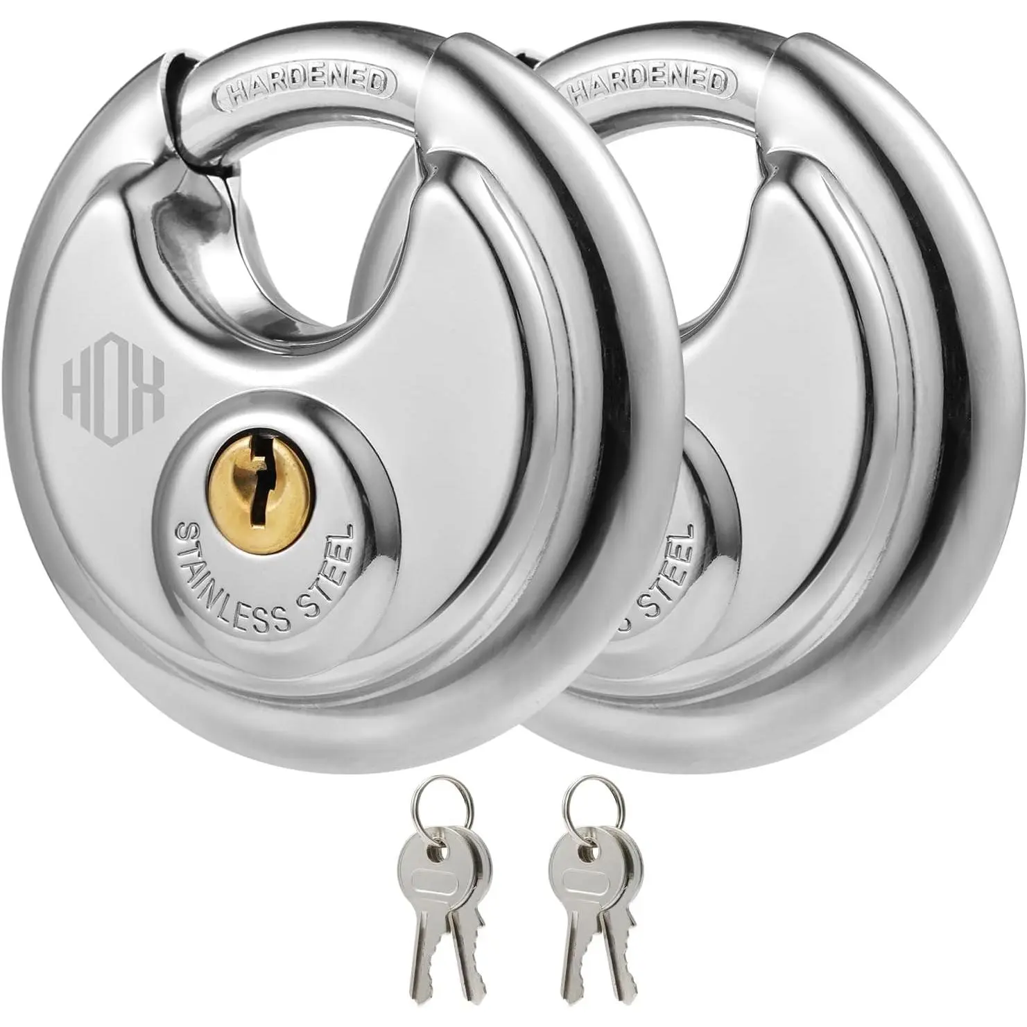 HOX Keyed-Alike Disc Padlock with Shackle, 2-Pack, for Indoor/Outdoor Use