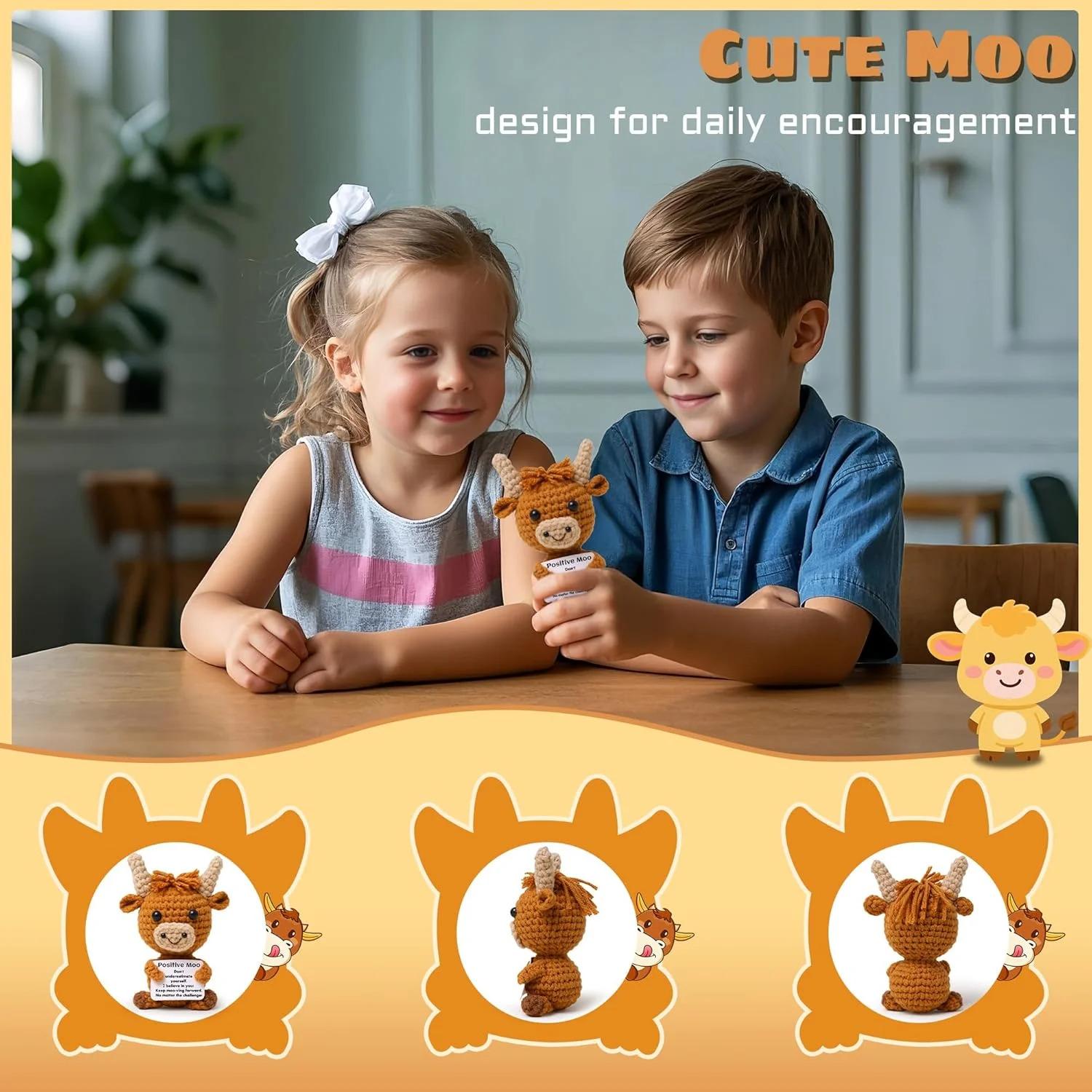 Mini Highland Cow Knitted Wool Toy with Positive Affirmation Card, Cute Crochet Emotional Support Doll, Perfect Cheer Up Gift for Women Students Friends, Adorable Christmas Keepsake & Heartwarming Home Decor to Bring Comfort and Encouragement