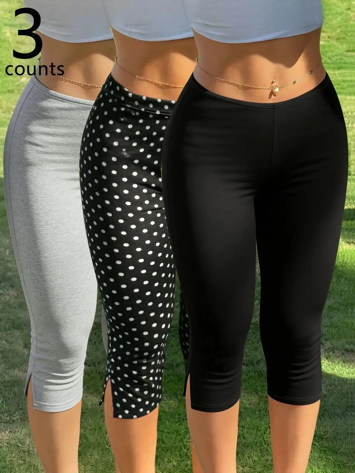 Y2K High-Waisted Side Split Hem Capri Pants, Bodycon Stretch Tight Fit, Cropped Pants for Casual Daily, Everyday & Beachwear, Versatile Trousers Bottoms
