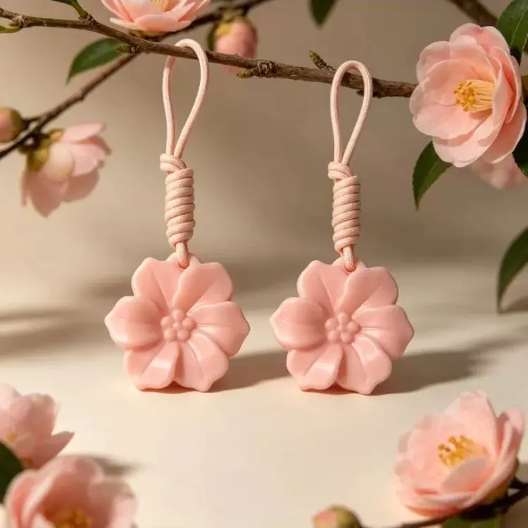 Unisex Fragrances Camellia Print Floral Shape Pendant - Fragrant Aroma Solid Wax Sachet Charm, Long-Lasting Aromatherapy Freshener for Closet, Viral Decor Fashion Accessory