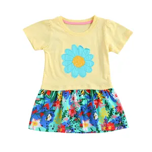 Toddler Kids Girl Summer Dress Little Girls Flower Print Short Sleeve Dresses Casual Midi Sundress Size 2-7 Years