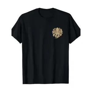 Men's Heavyweight 180g Vintage Nautical T-Shirt - Sailor Tattoo Design with Octopus, Scissors & Swallow Motif, Maritime Short Sleeve Round Neck Tee Suitable for Casual Wear, All-Season Fit Maritime Apparel