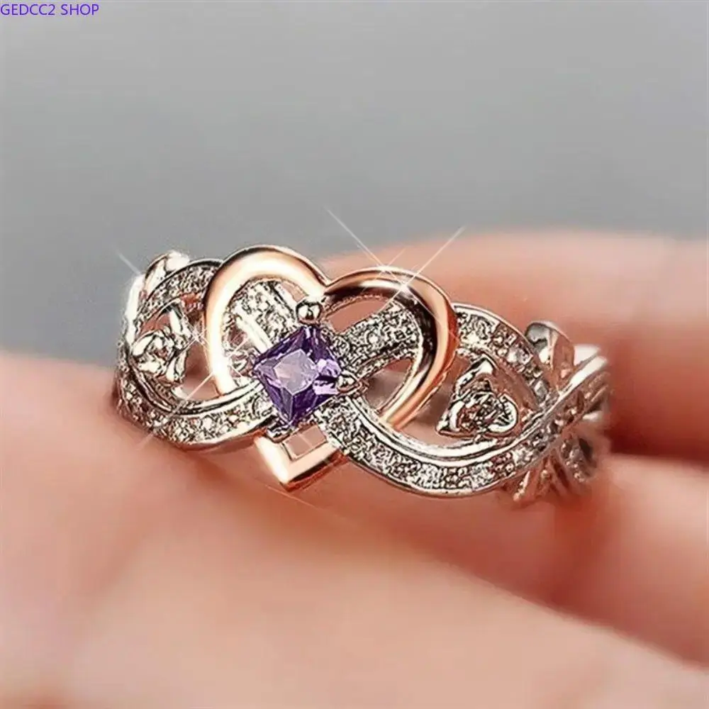Sterling Silver Shining White Rose Princess Diamond Ring X Ring Cubic Zirconia Promise Rings CZ Heart-Shaped Rose Gold Two-Tone Zircon Ring Engagement Wedding Band Ring for Women