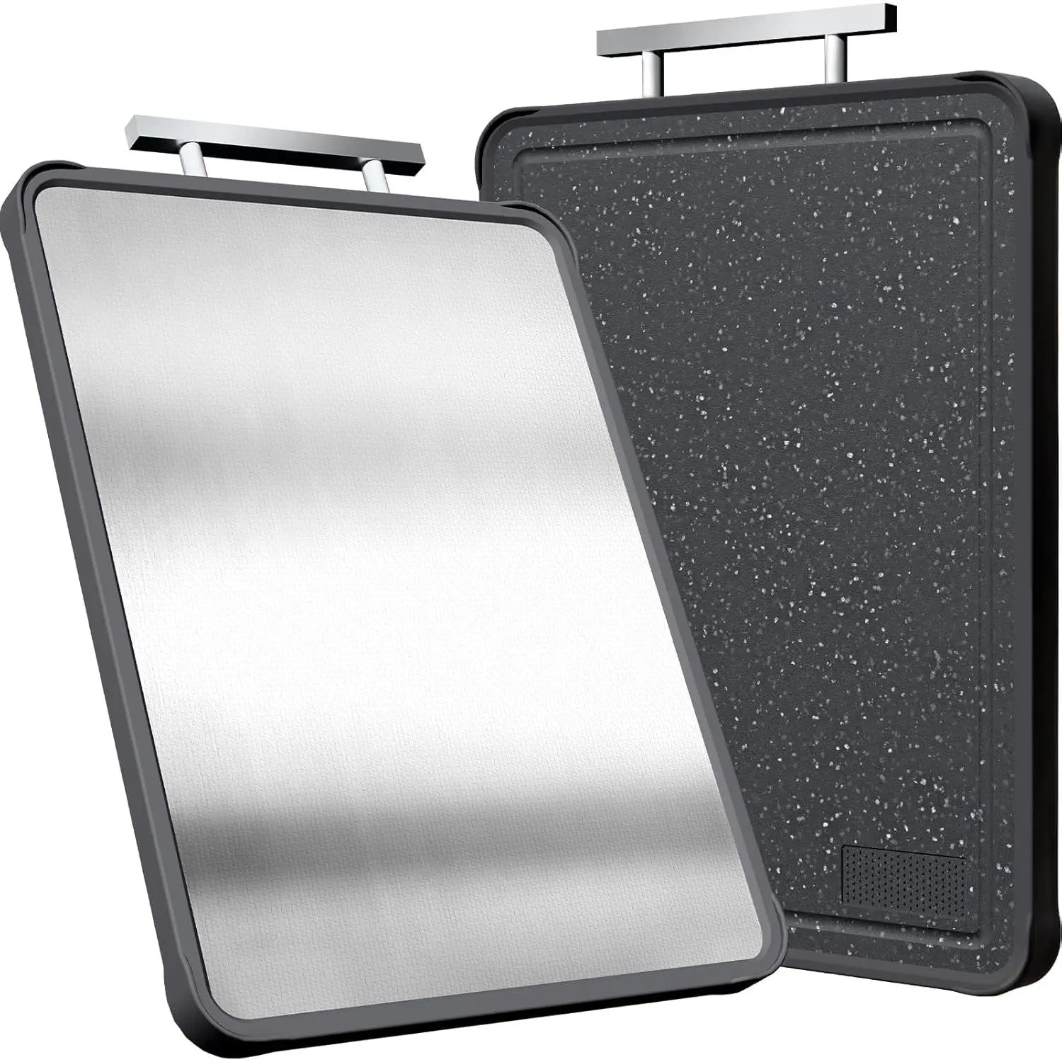 17"*11" 304 Stainless Steel Cutting Boards for Kitchen, Dishwasher Safe Food Grade PP Double Sided Cutting Board, Extra Large Non-Toxic Chopping Board for Meat, Cheese & Charcuterie, Black