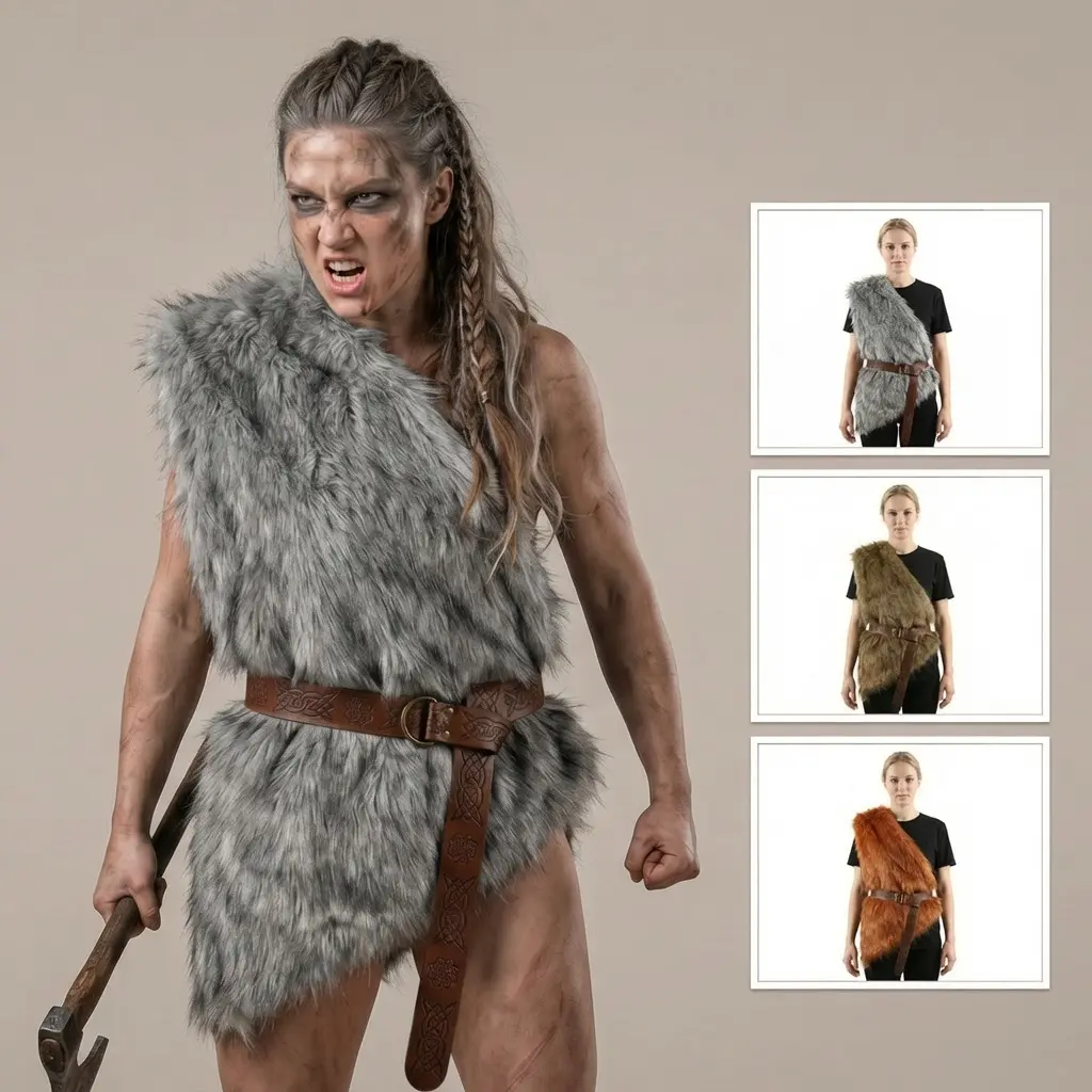 Halloween Viking Primitive Artificial Fur Vest, Men's & Women's Cosplay Costume Clothes - Professional Sports & Outdoor Performance Prop Women's Clothes, Menswear