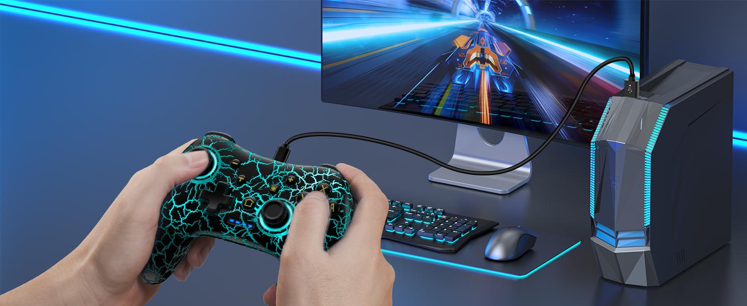 SQ-RDC012-GJ Hall Effect Switch Controller for Nintendo Switch/Switch 2/Lite/OLED, Wireless Switch Pro Controller Compatible with PC/Android/iOS, 9 Color Adjustable LED Switch Remote with App & Programmable