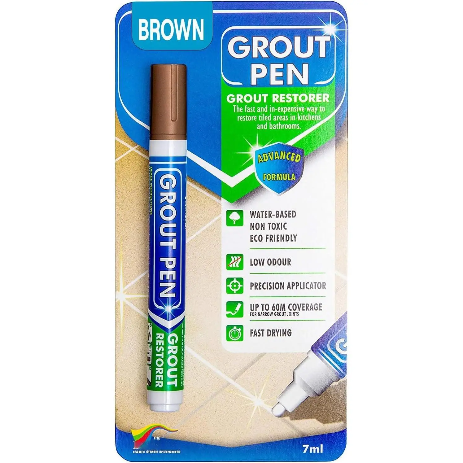 Grout Pen Brown Tile Grout  Marker Restorer - Narrow 5mm Tip (7mL) |  Grout Line Refresher for Kitchen & Bathroom, Colorant and Sealer Pens for Cleaner Looking Grout Lines - Brown