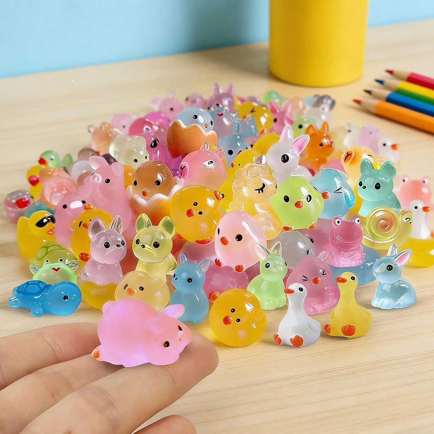 50PCS Random Mini Resin Animal Figurine Set - Glow-Effect Resin Animal Sculptures, Cute Look DIY Bag Accessories, Decor for Fairy Gardens & Kawaii Desktops, Art Figurine, Decorative, Livingroom Decor And Accessories, Home Decoration Collectible