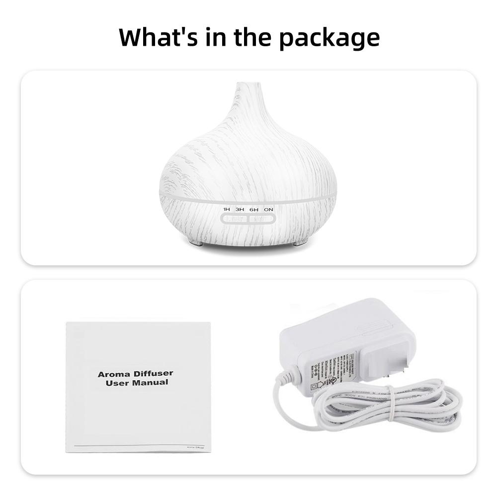 Wood Grain Essential Oil Diffuser  550ml, Remote Control, Ultrasonic & Whisper Quiet  with 6 Premium Oils