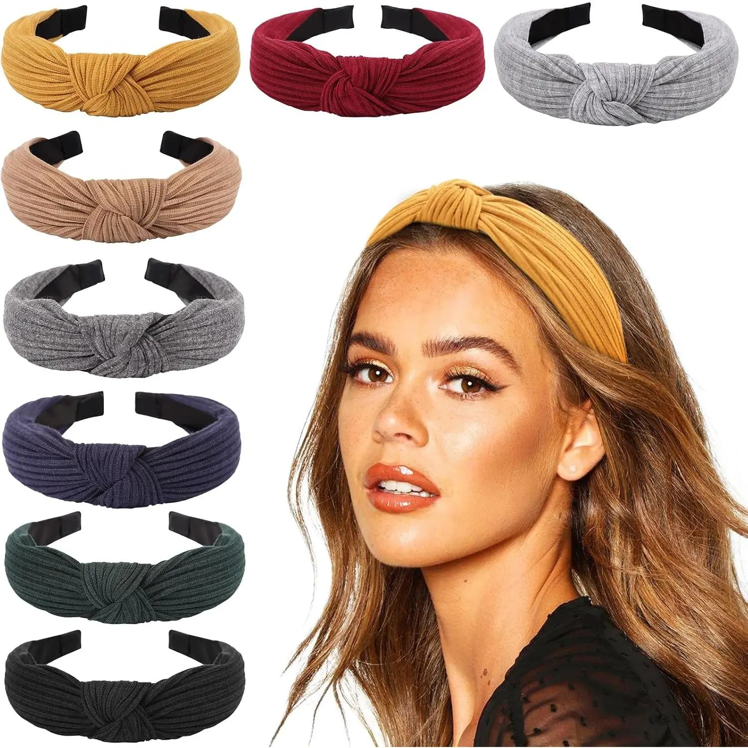 8 Pack Knotted Headbands for Women Wide Turban Headband Yoga Exercise Ribbing Hair Hoop Hair Bands Accessories
