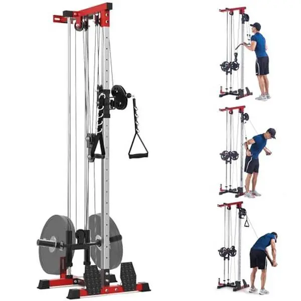 GARVEEWall Mount Cable Machine, LAT Pulldown Machine with Adjustable Pulley System for Home Gym, Cable Crossover Machine with 20 Positions, Weight Pulley System, Cable Towel, Red