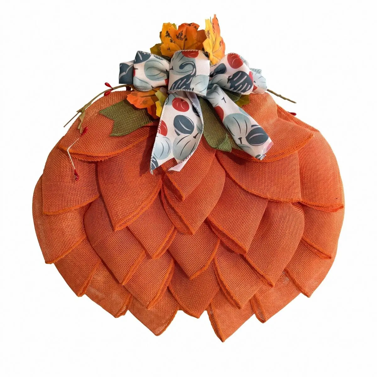 Fall Harvest Burlap Wreath Pumpkin Decor with Lights for Thanksgiving Halloween Christmas Front Door Wall Home Decor