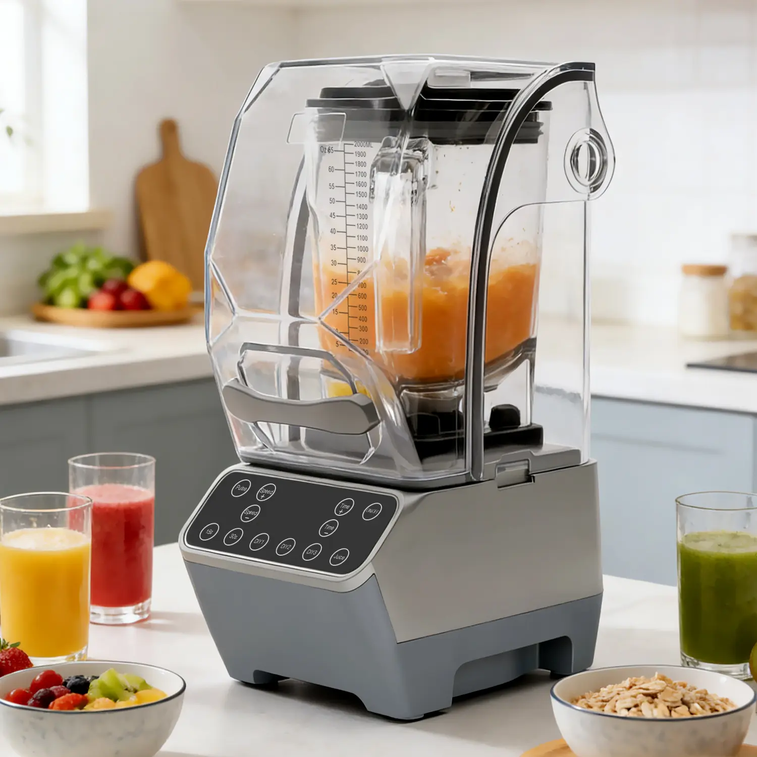Commercial Blender, 1600W Powerful Motor, 6 Blade System, 5 in 1 Multifunction Blenders for Kitchen, 65Oz Large Pitcher, Smoothie Blenders for Spice, Meat, Juicer Mixer Grinder, Home And Commercial Kitchens