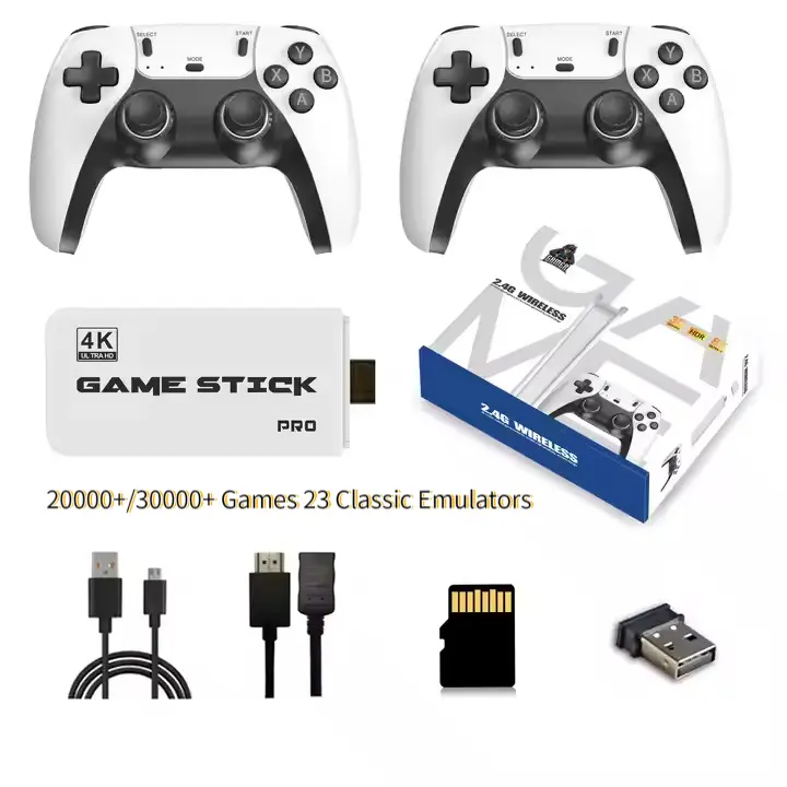 M15 4K TV Retro Handheld Game Stick With Dual 2.4G Wireless Controllers, 64G 128G Handheld Game Player Built-in 20000+/30000+ Games 23 Classic Emulators HDMI Plug & Play TV Video Game Console, Portable Nostalgic Arcade Family Gaming Box For Home Party