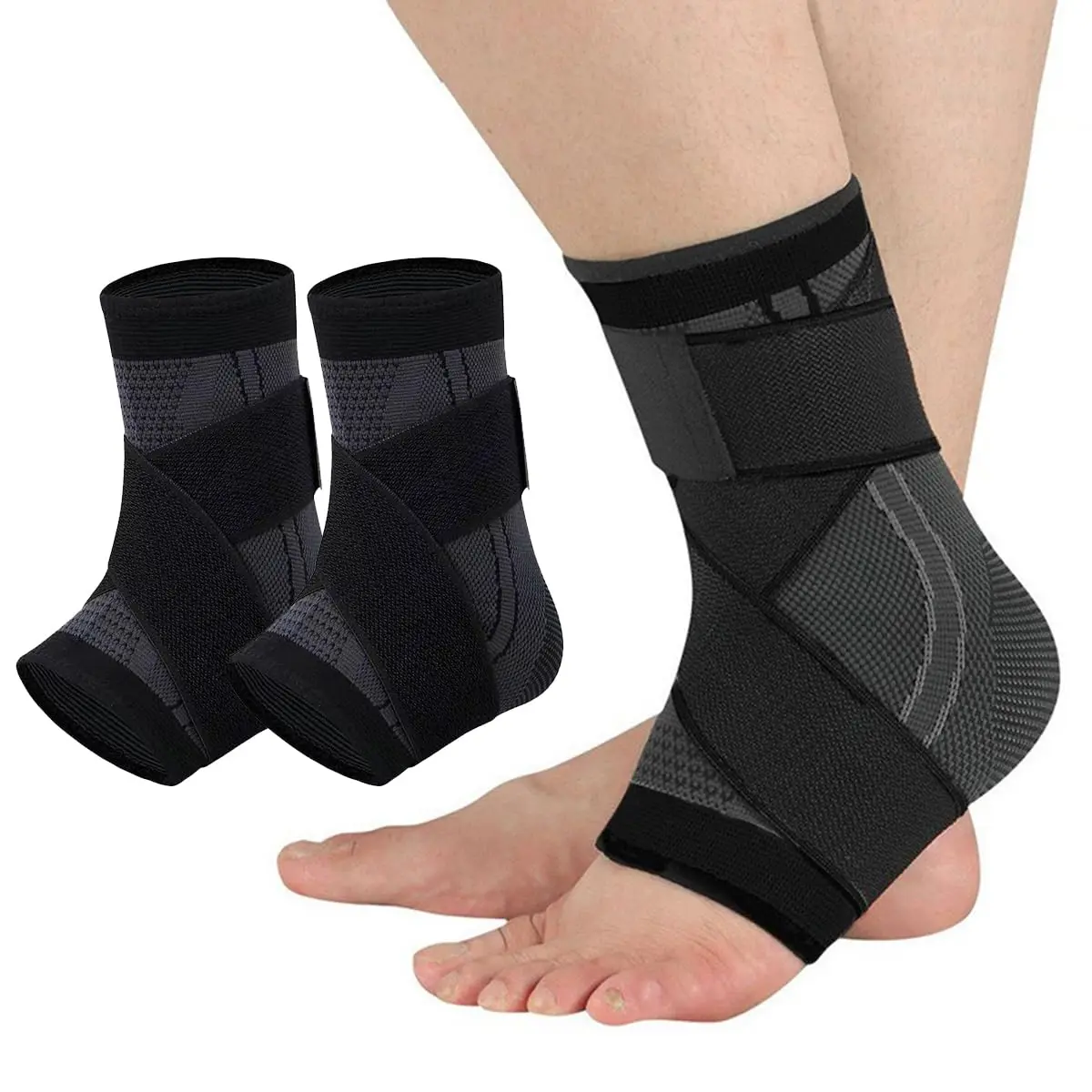 2PCS Adjustable Compression Ankle Support Sleeves, Flexible Stabilizer Brace For Achilles Tendon Relief, Unisex Comfort Recovery Foot Wrap, Sports Accessory For Running, Gym, Hiking, Sprain Healing & Daily Joint Protection