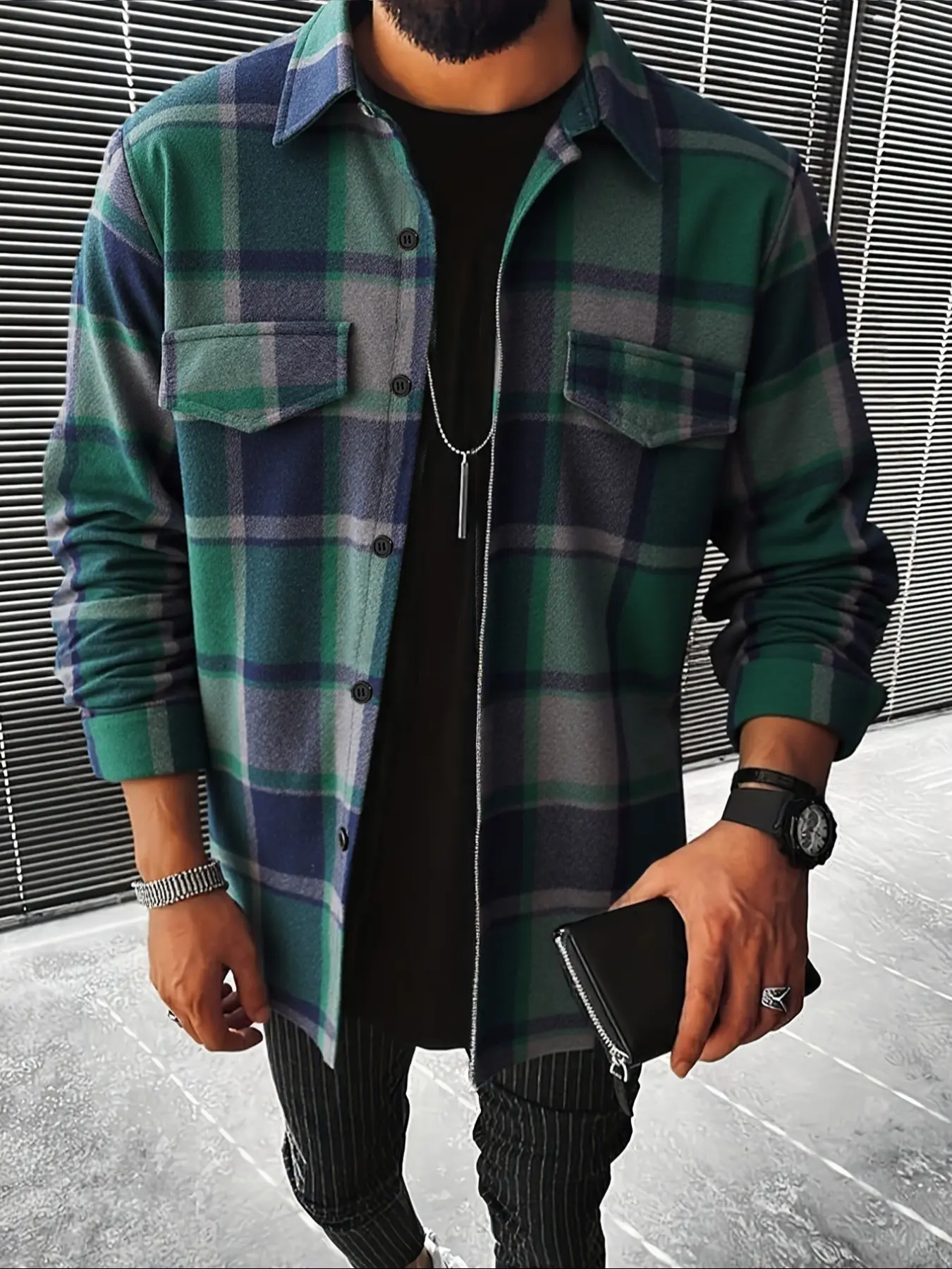 Men's Classic Checked Plaid Shirt Jacket, Open Front Cardigan Coat, Casual Fashion Outerwear, Long Sleeve Button-Up Design, Perfect for Fall & Winter