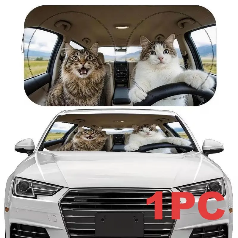 Funny Cat Hoodie Car Sun Visor, Foldable UV Protective Front Window Shade, Cute Cat Pattern Car Interior, Universal Car Sunshade Gift, Car Sunshades For Windshield, Sun Shades For Car Windows