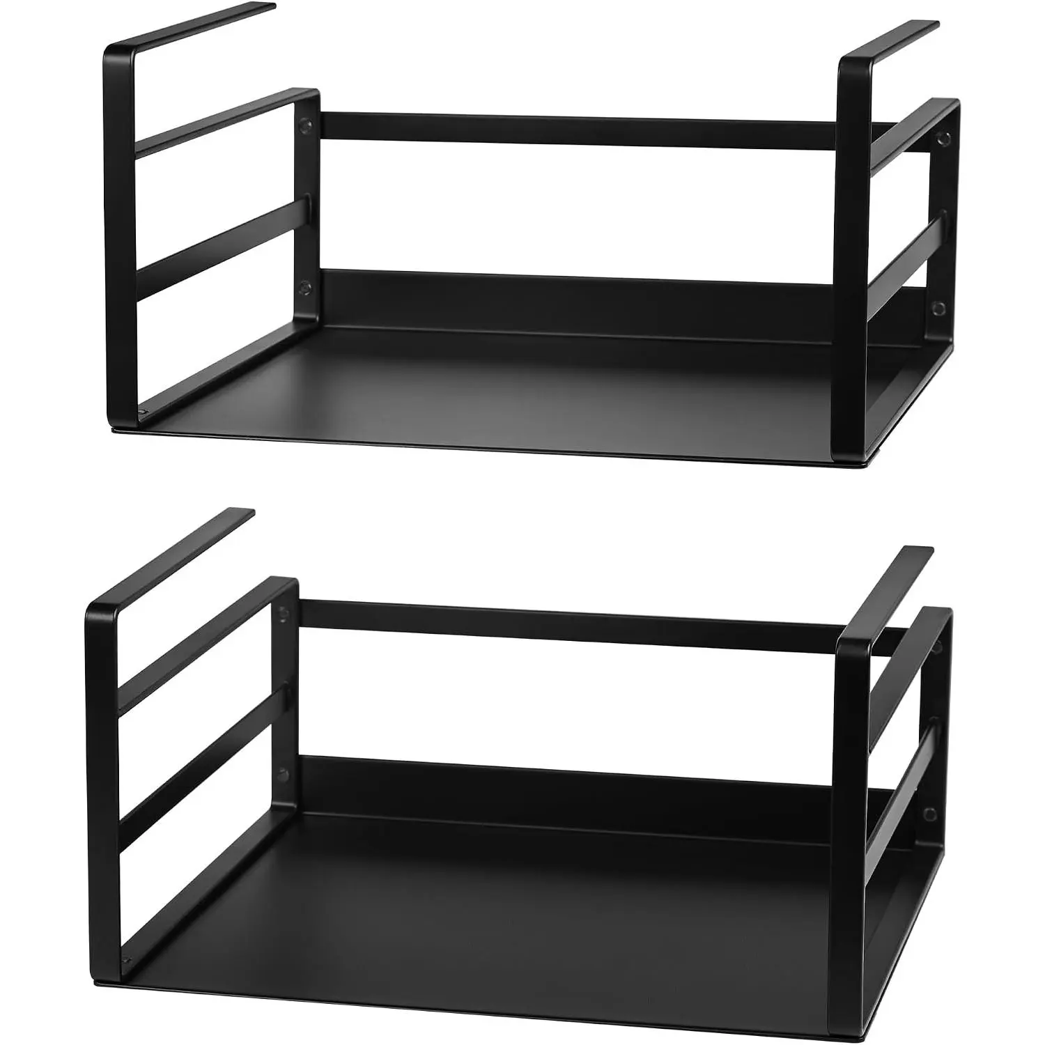 Under Shelf Basket 2 Pack, Cabinet Storage Organizer, 11" Black | Solid Metal Bottom Holds Up to 15 lb with No Drilling for Kitchen Cupboard Pantry Bookshelf Closet Laundry and Bath