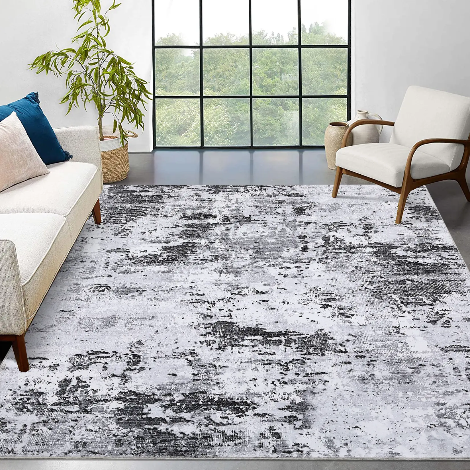 Washable Area Rug Living Room Rug, Indoor Modern Abstract Soft Thin Rug for Bedroom Non Slip Stain Resistant Carpet for Dining Room Farmhouse Nursery Home Office