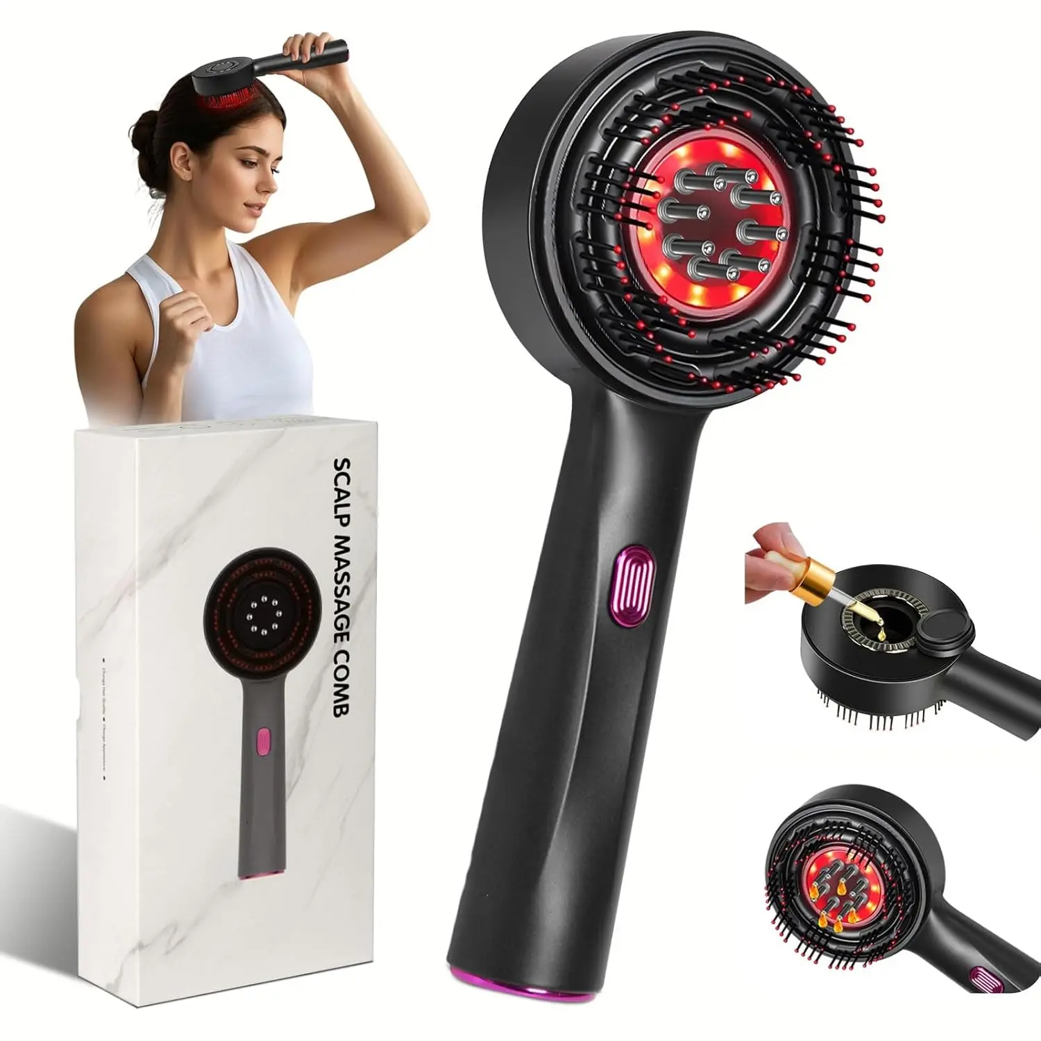 Hair Scalp Massage Comb, Oil Applicator Hair Brush With Red Light, Electric Scalp Massager for Hair Care, Gentle Scratching & Kneading Head Massager for for All Hair Types, Beauty Massagers, Rechargeable Scalp Massagers