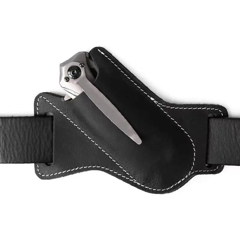 Leather Knife Sheaths for Belt, Pocket Knife Holder, EDC Sheath for Folding, Compact Draw Knife Holster Dark Brown