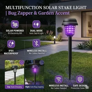 Solar Mosquito Killer Light, Outdoor Waterproof Garden Mosquito Repeller, Automatic Lawn Plug-In Lamp, Wireless Bug Catcher, Solar Bug Zapper, Ipx4 Rainproof, UV Light