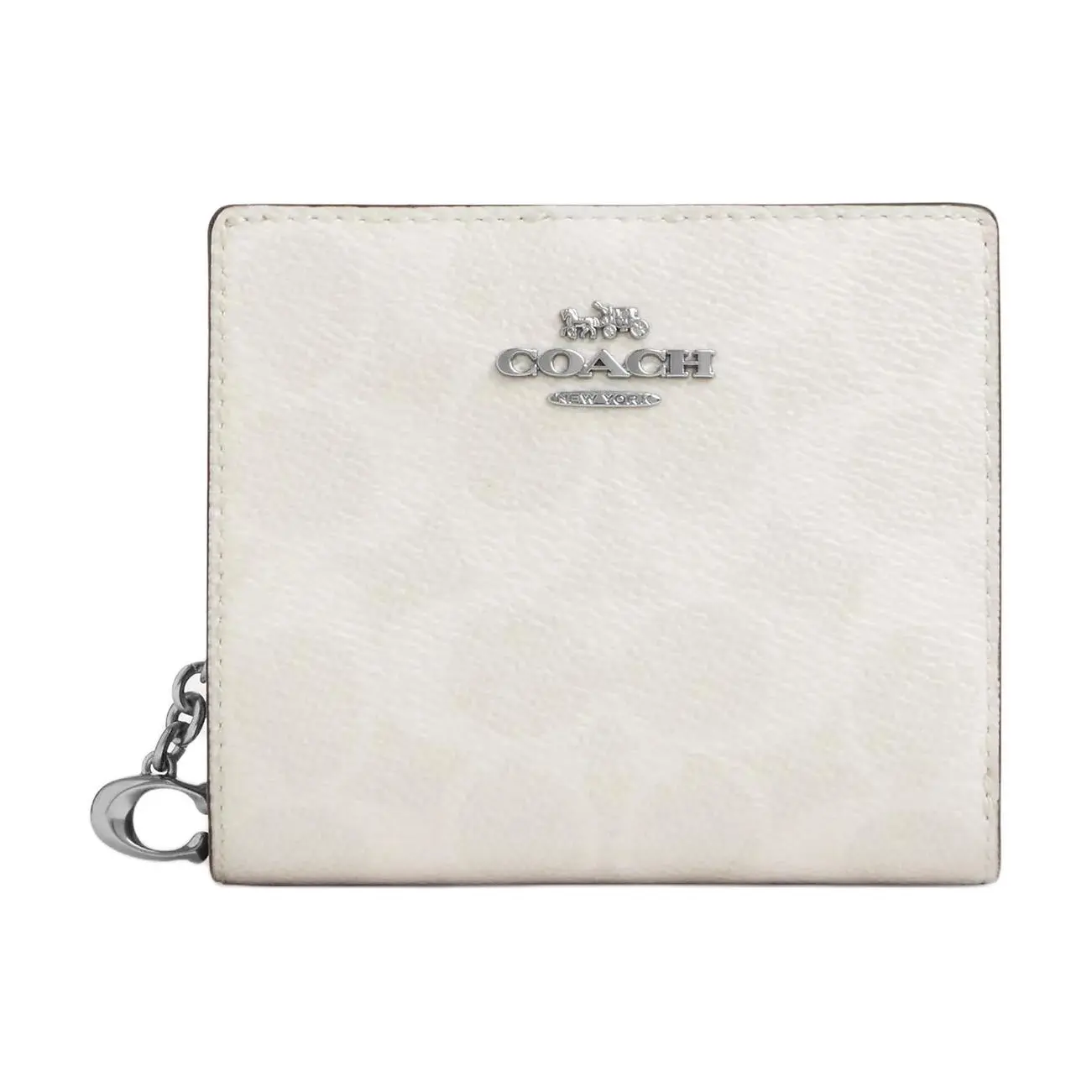 COACH Snap Wallet for Women – Double-Fold Metallic Logo Leather Wallet in Silver and Chalk White