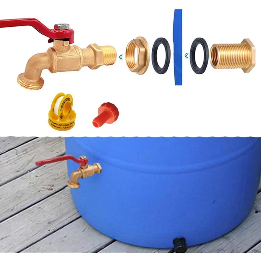Rain Barrel Spigot Kit, Brass Water Barrel Faucet for Bucket, Water Tanks, Tubs, Pools etc