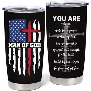 Christian Gifts for Men, Catholic Gift, Religious Gifts for Men, Christian Fathers Day Christmas Birthday Graduation Mugs, Inspirational Gifts, Bible Verse Gift, Man of God 20oz Coffee Tumbler