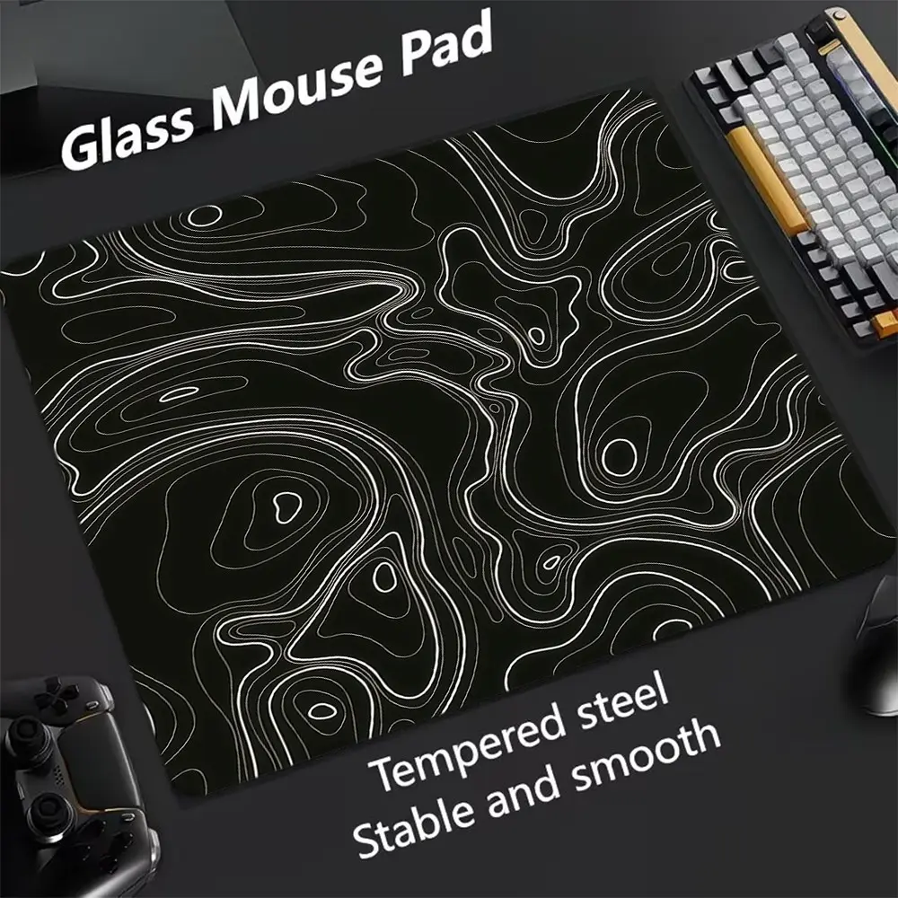 Terrain Map Design Glass Mouse Pad, Ultra Smooth Tempered Glass, Large Size Gaming Mouse Pad, Ideal for Esports and Office Use