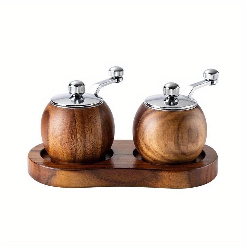 2pcs Advanced Wooden Manual Pepper Grinder - Hand-cranked Sea Salt and Black Pepper Seasoning Machine, with Wooden Stand, Adjustable Thickness, Suitable for Steak Seasoning, Kitchen Gadgets for Restaurants and Food Carts